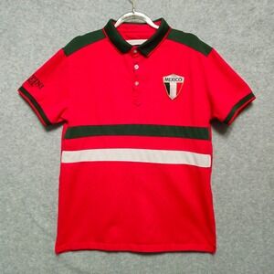 PLATINI Mexico Soccer Futbol Graphic Polo Shirt Mens Size Medium Red‎ Green